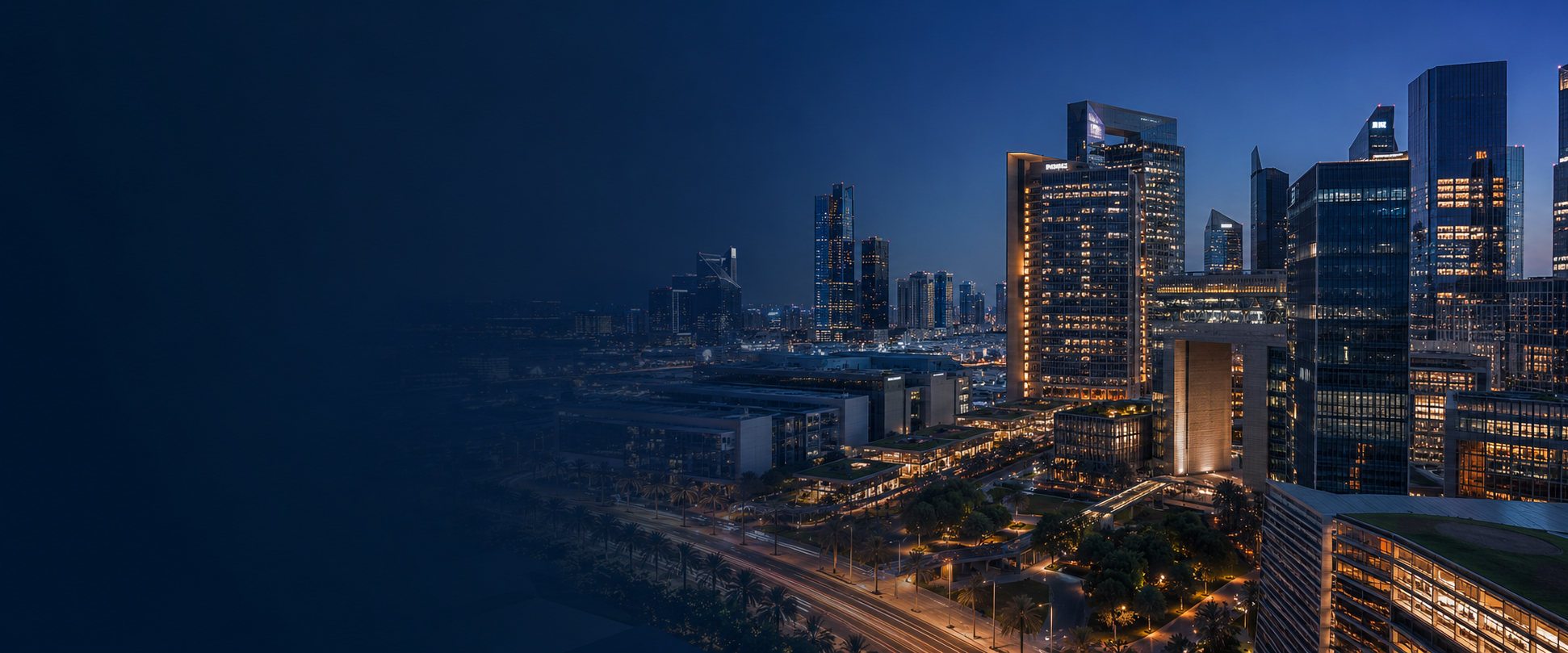 Dubai international financial district at blue hour